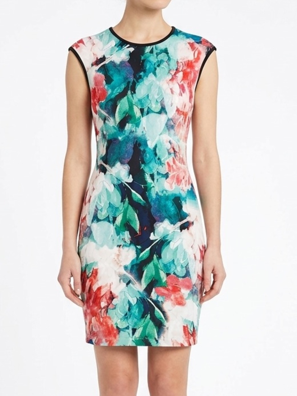 Bisou Bisou Sheath Stretchy Watercolor Floral Print Bodycon Sleeveless Dress 4